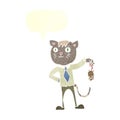 cartoon business cat with dead mouse with speech bubble