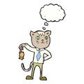 cartoon business cat with dead mouse with thought bubble Royalty Free Stock Photo