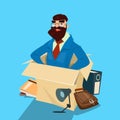 Cartoon Business Man Sit In Box Businessman Human Resources