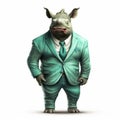 Cartoon Business Rhino: Hyper-realistic Renderings Of A Friendly Anthropomorphic Rhinoceros