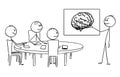 Cartoon of Business Team on Brainstorming, Businessman Pointing on Brain Image