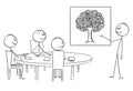 Cartoon of Business Team on Brainstorming, Businessman Pointing on Tree Image