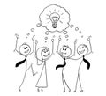 Cartoon of Business Team Celebrating Successful Brainstorming