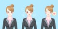 Cartoon business woman feel shy