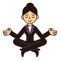 Cartoon business woman meditating in lotus pose