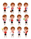 Cartoon business woman, set of twelve poses