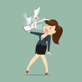 Cartoon business woman shocked and tired with email