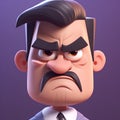 Cartoon businessman with angry facial expression. 3D rendering illustration.