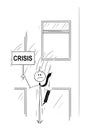 Cartoon of Businessman or Banker Jumping Out of the Window With Crisis Sign