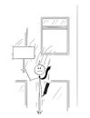 Cartoon of Businessman or Banker Jumping Out of the Window With Empty Sign