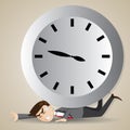 Cartoon businessman with big clock over his back