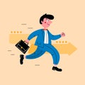 Cartoon of a businessman in a blue suit running Royalty Free Stock Photo