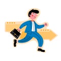 Cartoon of a businessman in a blue suit running Royalty Free Stock Photo