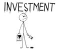 Cartoon of Businessman With Brush and Paint Can Painting the Word Investment