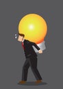 Cartoon Businessman Carries A Big Light Bulb Vector Illustration