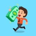 Cartoon businessman carrying big money stack Royalty Free Stock Photo