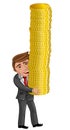 Cartoon Businessman carrying pile of golden coins