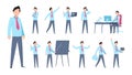 Cartoon businessman character. Flat office person professional business worker corporate employee. Cartoon manager poses