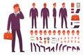 Cartoon businessman character kit. Office employee different poses, various emotions, separate body parts in different positions, Royalty Free Stock Photo