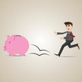 Cartoon businessman chasing piggy bank Royalty Free Stock Photo