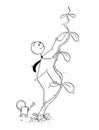 Cartoon of Businessman Climbing High Beanstalk Plant for Success