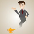 Cartoon businessman come from magic lamp Royalty Free Stock Photo