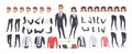 Cartoon businessman creation kit. Business woman and man or managers constructor, body gesture and hairstyle and Royalty Free Stock Photo