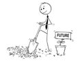 Cartoon of Businessman Digging a Hole for Plant with Future Sign