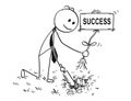 Cartoon of Businessman Digging a Hole for Plant with Success Sign