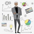 Cartoon businessman and doodle business set on background Royalty Free Stock Photo