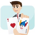 Cartoon businessman draw joker card
