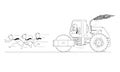 Cartoon of Businessman Driving Road Roller and Trying to Roll His Competitors Royalty Free Stock Photo