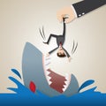 Cartoon businessman dropped into hungry shark Royalty Free Stock Photo