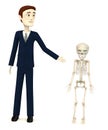 Cartoon businessman with fetus skeleton