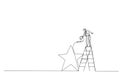 Cartoon of businessman fill in golden star price. Metaphor for ambition. One line art style