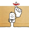 Cartoon businessman with finger up and reminder ribbon