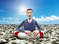 Cartoon businessman floating in a sea of money dollar bills on a life buoy 3d render image