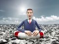 Cartoon businessman floating in a sea of money dollar bills on a life buoy 3d render image Royalty Free Stock Photo