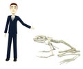 Cartoon businessman with frog skeleton