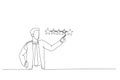 Cartoon of businessman giving 5 stars rating. Metaphor for best quality. One line art style Royalty Free Stock Photo