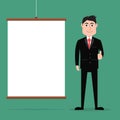 Cartoon businessman giving thumbs up with presentation board