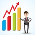 Cartoon businessman with growing chart