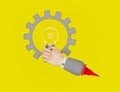 Cartoon businessman hand holding light bulb with gear isolated on yellow background ,Business idea concept ,3d render Royalty Free Stock Photo