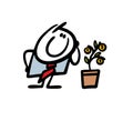 Cartoon businessman happily looks at a money tree with gold coins. Vector illustration of a stupid adult believes in