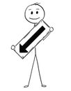 Cartoon of Businessman Holding Arrow Sign Pointing Left and Down