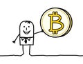 Cartoon Businessman Holding a Bitcoin Sign