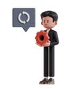 Cartoon Businessman holding red gear managing business