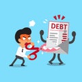 Cartoon businessman holding scissors to cut debt letter Royalty Free Stock Photo