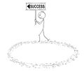 Cartoon of Businessman Holding Success Sign and Walking in Circle in Vain Effort Royalty Free Stock Photo