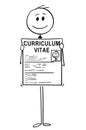 Cartoon of Businessman Job Seeker Applicant Holding Curriculum Vitae or CV or resume